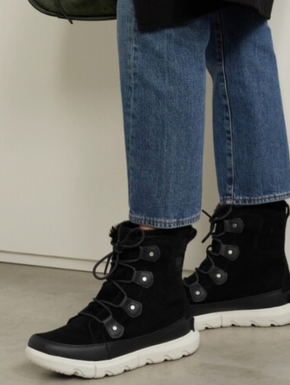 NWOT Sorel Explorer II Joan Faux Fur Waterproof Lace Up Boots in Black Fawn